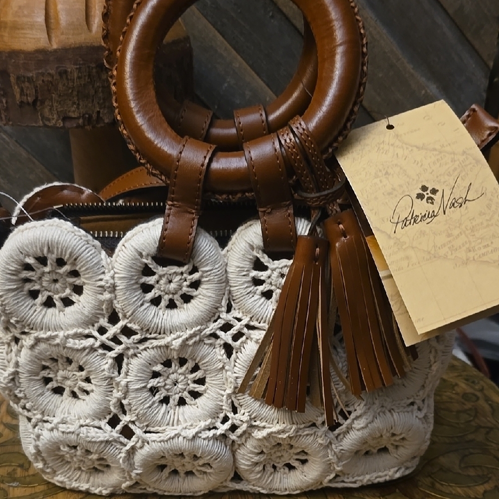 Patricia Nash Cream and Brown Crochet Handbag